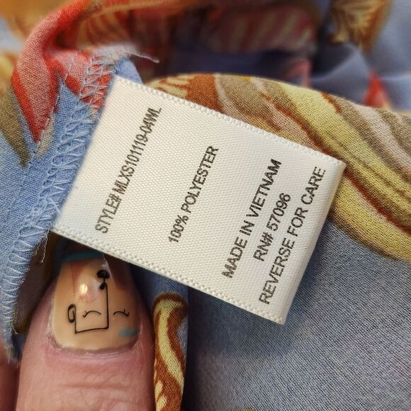 F21 Honstee Blue Floral Tiered Ruffle Flutter Sleeve Babydoll Blouse Size Large - Picture 12 of 12